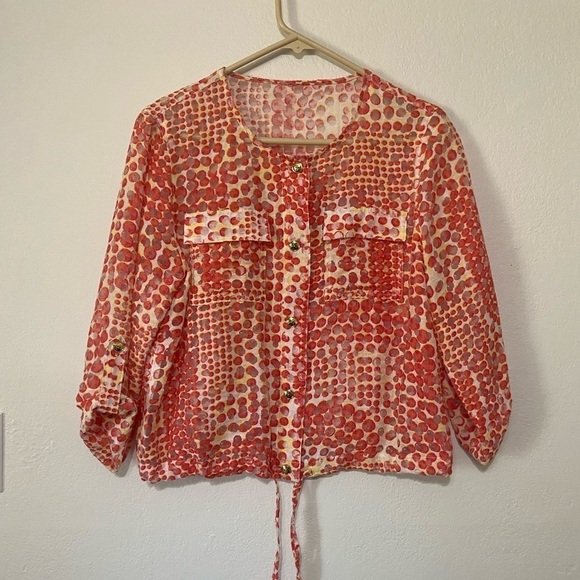 hearts of palm Tops - Hearts of Palm women's button down cinch bottom semi sheer flap pocket top EUC